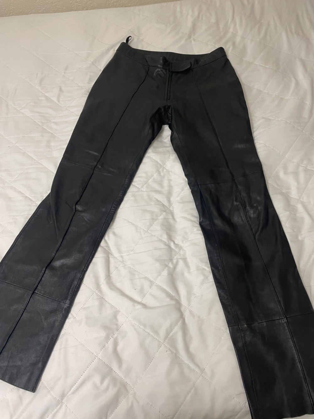 Maxima Black Leather Flared Boot-Cut Pants